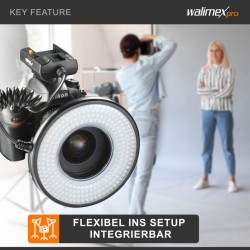 Walimex pro Macro LED-rengasvalosetti 14 W, 232 LED, säädettävä kirkkaus, sisältää minijalan