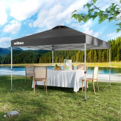 Pop-up-paviljonki 3 x 3 m, harmaa, One Push -tekniikka, pyörät, painopussit ja säädettävät jalat