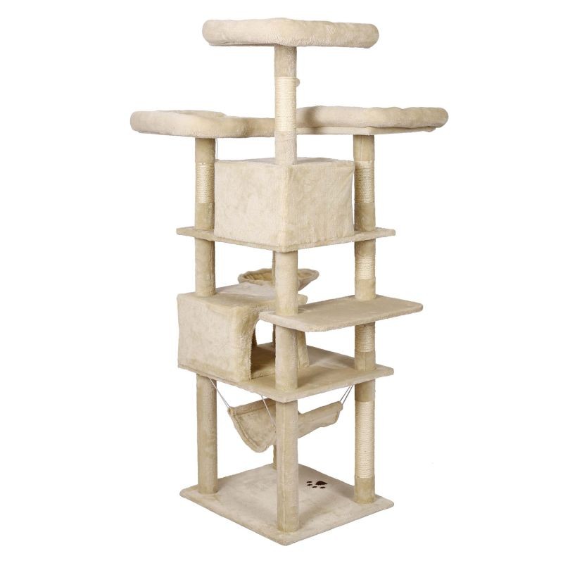 Kiipeilypuu beige 172 cm, tassukuviointi, kissatalot, riippumatto ja lepopata