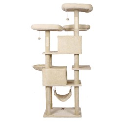 Kiipeilypuu beige 172 cm, tassukuviointi, kissatalot, riippumatto ja lepopata