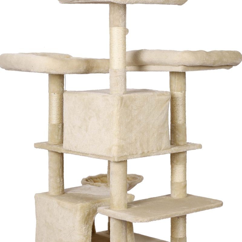 Kiipeilypuu beige 172 cm, tassukuviointi, kissatalot, riippumatto ja lepopata