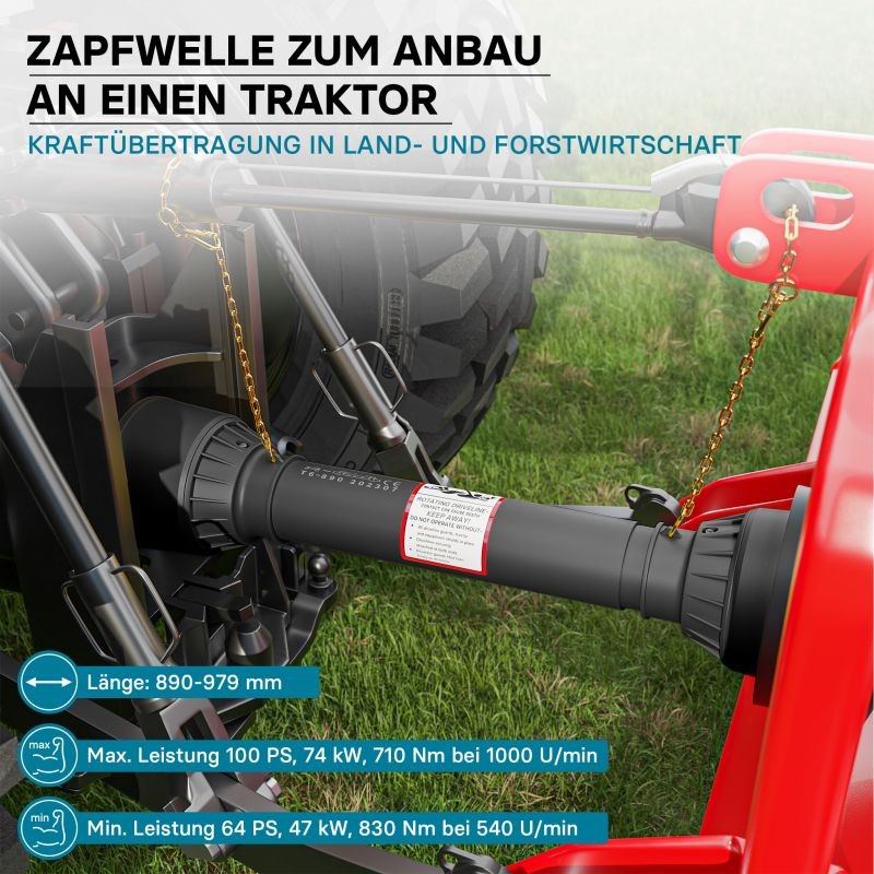 Voimansiirtokardaani T6 979 mm 830 Nm 540 rpm 74 kW 100 PS 34,9 mm 6 hammasta