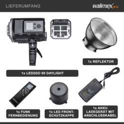 Walimex pro LED2Go 60 Daylight LED-jatkuvavalo 60 W akulla, Bowens S-Type
