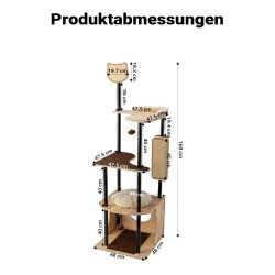 Fudajo metallinen kiipeilypuu 48 x 48 x 168 cm, sisal, beige/ruskea
