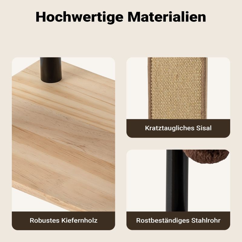Fudajo metallinen kiipeilypuu 48 x 48 x 168 cm, sisal, beige/ruskea