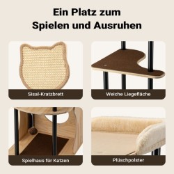 Fudajo metallinen kiipeilypuu 48 x 48 x 168 cm, sisal, beige/ruskea