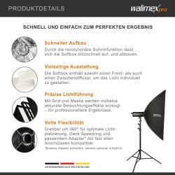 Walimex pro Studio-softbox 80x120 cm, kenno, maskit, Bowens- ja Elinchrom-adapterit, kuljetuslaukku