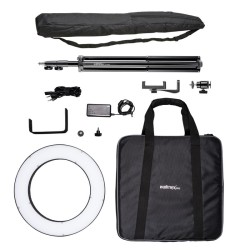 Walimex pro LED rengasvalosetti 380 Bi Color 23 W 38 cm sisältää jalustan ja puhelinpidikkeen
