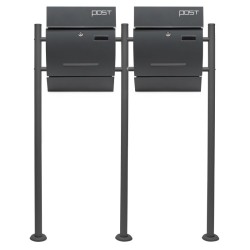 Postilaatikoiden setti V4 2 kpl jalustalla, antrasiitti, teräs, 1000 x 135 x 1200 mm