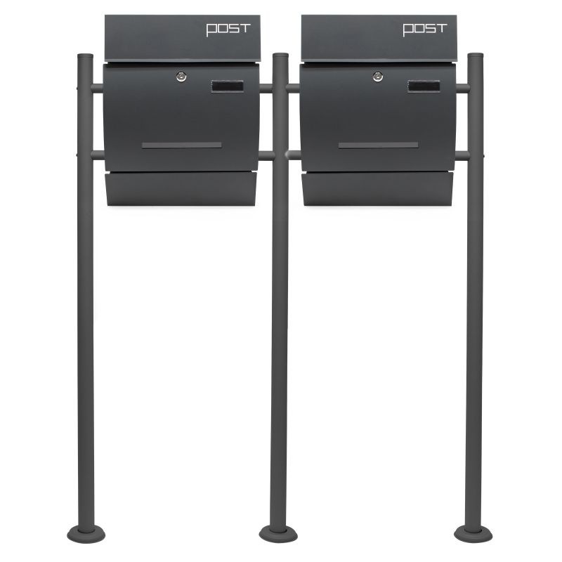 Postilaatikoiden setti V4 2 kpl jalustalla, antrasiitti, teräs, 1000 x 135 x 1200 mm