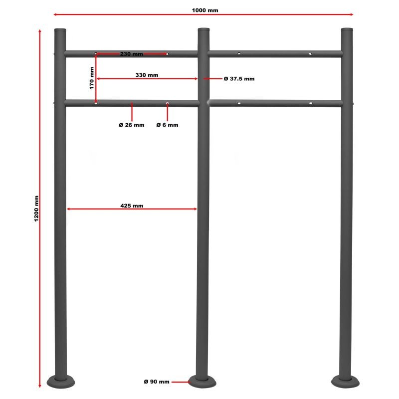 Postilaatikkosetti V16, 2 kpl, antrasiitti, jalustalla, 1000 x 135 x 1200 mm, jauhemaalattu teräs