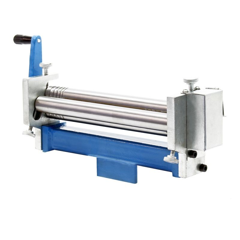 Kolmivaltsinen pyöristyskone peltityöhön 250 mm, max. paksuus 1,2 mm, 410 x 150 x 200 mm, kampikäyttöinen