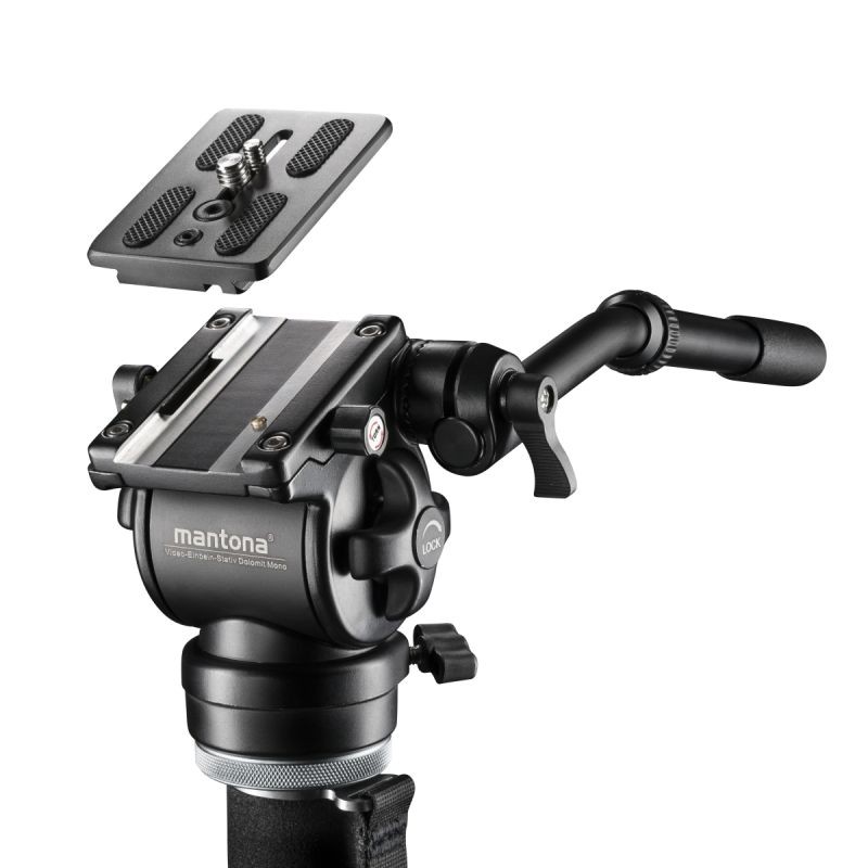 Mantona Dolomit MONO videomonopodi, max. 209 cm, fluid-vaimennettu videopää