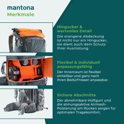 Mantona elementsPro 50 ammattitason ulkoilureppu ja kamerareppu, oranssi, 260 x 350 x 600 mm