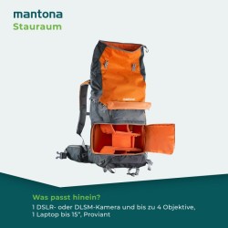Mantona elementsPro 50 ammattitason ulkoilureppu ja kamerareppu, oranssi, 260 x 350 x 600 mm
