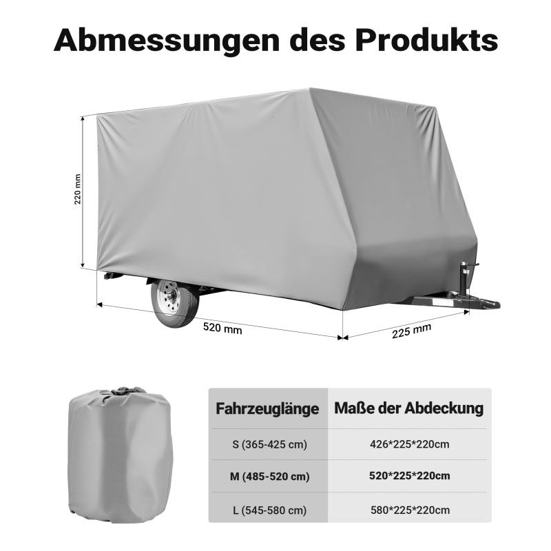 Asuntovaunun suojapeite 520 x 225 x 220 cm, harmaa, polypropeeni