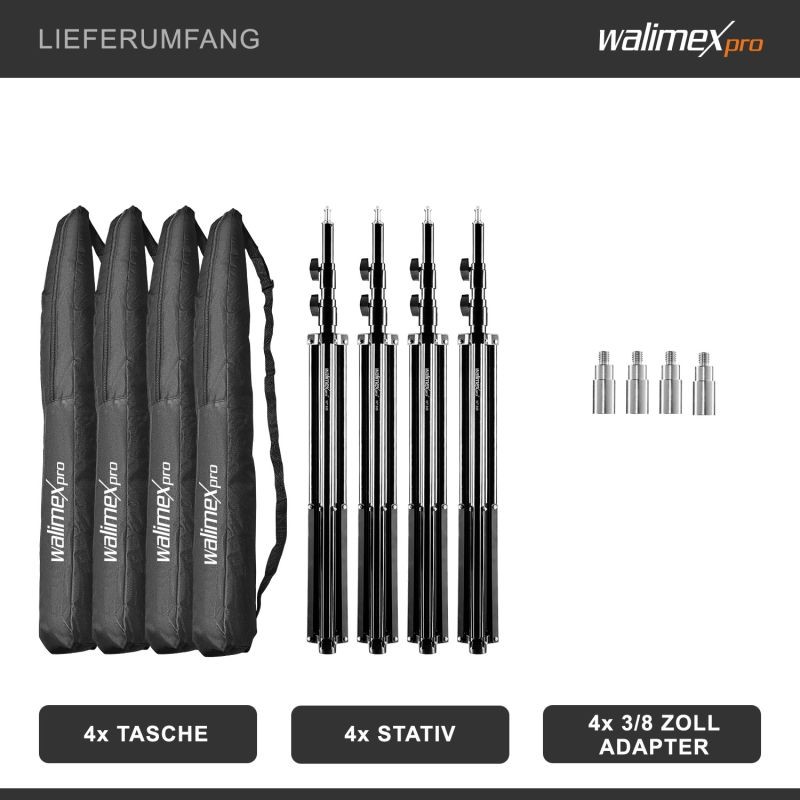 Walimex pro WT-806 valaisinjalkasetti 4 kpl, 256 cm, 6 kg, jousivaimennus, alumiini