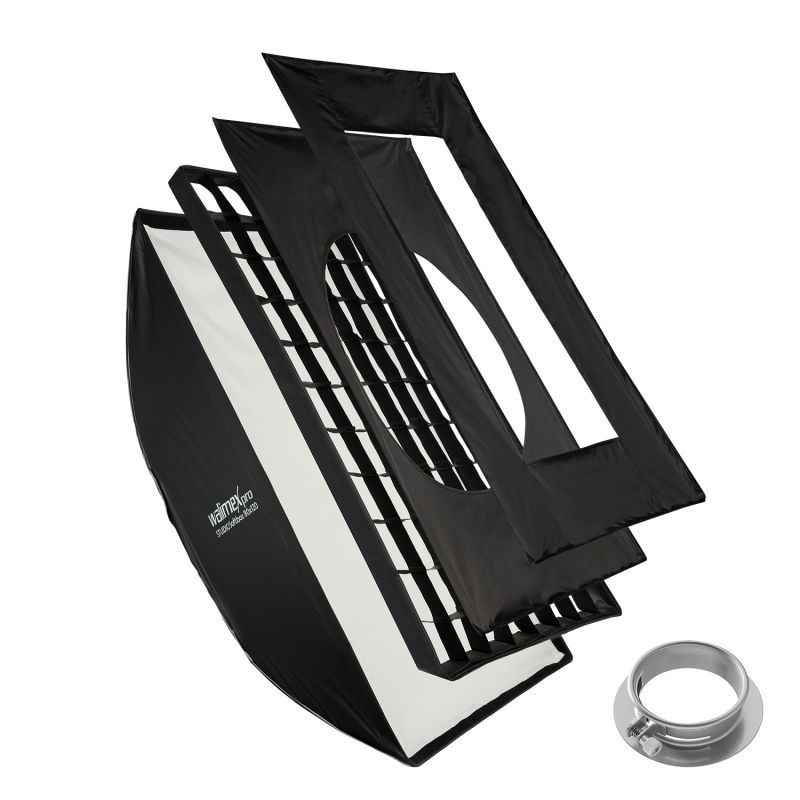 Walimex pro Studio-softbox 80x120 cm, Profoto- ja Bowens-adapterit, kenno, maskit ja kuljetuslaukku