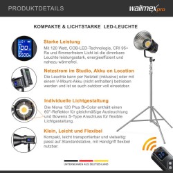 Walimex pro LED Niova 120 Compact Bi Color 120 W LED-videovalo, Bowens-liitäntä