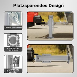 XPOtool Tukijalkasarja kippiperävaunuille ja autolavoille, 1350 kg/jalka, 240 mm nostovara, 140 x 140 x 415 mm