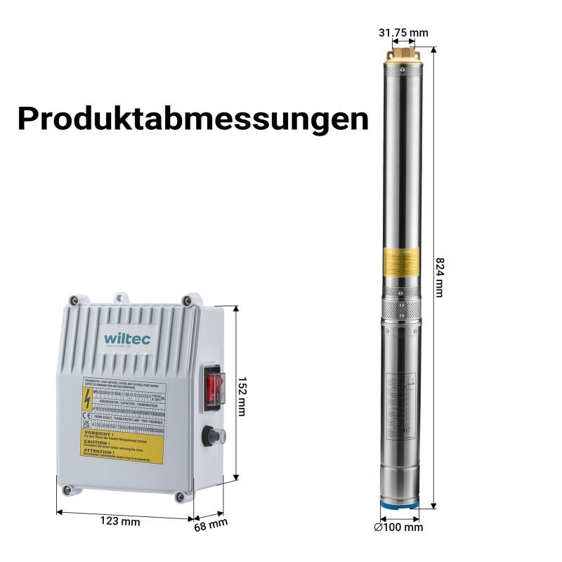 Syväkaivopumppu 100 mm, 550 W, 6000 l/h, max. nostokorkeus 59 m, max. upotussyvyys 20 m, ruostumaton teräs