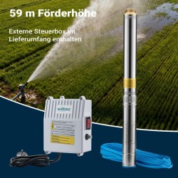 Syväkaivopumppu 100 mm, 550 W, 6000 l/h, max. nostokorkeus 59 m, max. upotussyvyys 20 m, ruostumaton teräs