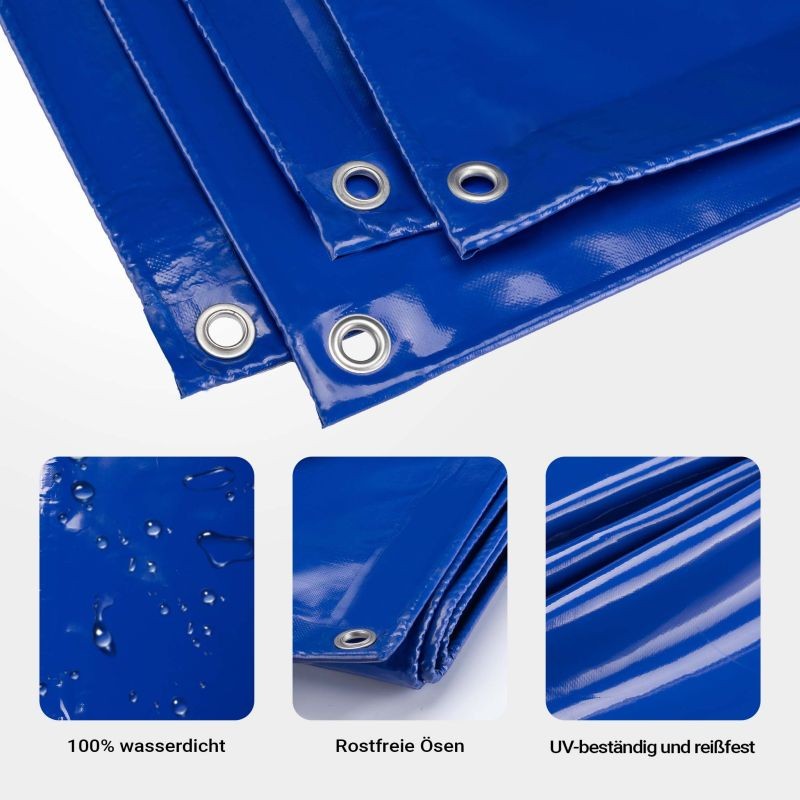 Vedenpitävä suojapeite 4 x 7 m, sininen, PVC-pinnoitettu polyesteri 650 g/m², UV-suojattu