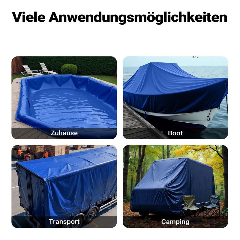 Vedenpitävä suojapeite 4 x 7 m, sininen, PVC-pinnoitettu polyesteri 650 g/m², UV-suojattu