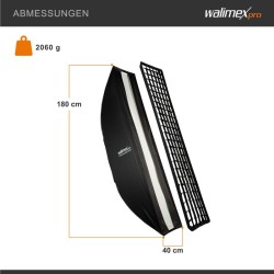Walimex pro Studio Striplight-softbox 40x180 cm, kenno, maski, Bowens-adapteri, kuljetuslaukku