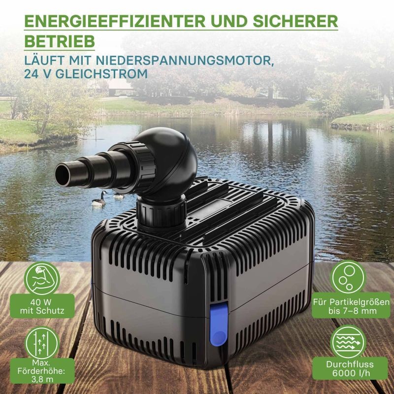SunSun CDF-6000 lampipumppu 24V DC, 6000 l/h, 40 W, kuivakäynti- ja tukkeutumissuoja