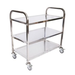 Tarjoiluvaunu ruostumaton teräs 304, 3 hyllyä, 150 kg, 936 x 560 x 945 mm, jarrulliset pyörät