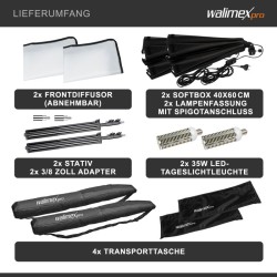 Walimex pro Softbox-setti 40 x 60 cm, 35 W LED, 2 kpl, FT-8051 jalustat