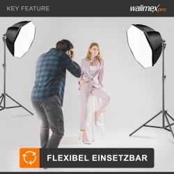 Walimex pro Octagon Softbox 55 cm 35 W LED -valaistussetti, 2 kpl, FT-8051 jalustat