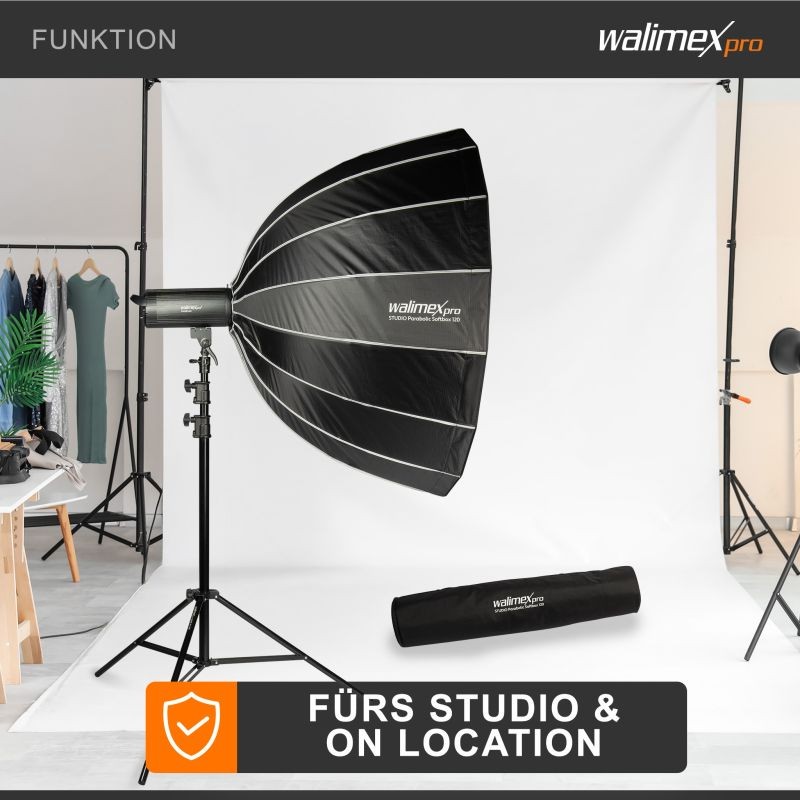 Walimex pro Parabolinen Softbox 120 cm, 16-kulmainen, sisältää kennon, maskin ja Bowens-adapterin