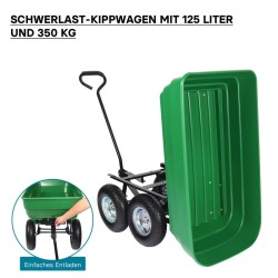 Puutarhakärry kallistustoiminnolla, 125 l, 350 kg, vihreä