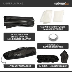 Walimex pro Studio Softbox Octagon 120 cm kenno maski Bowens ja Hensel EH adapterit