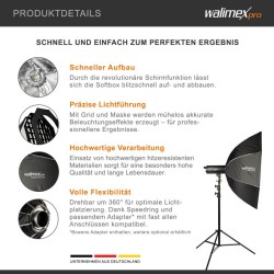 Walimex pro Studio Softbox Octagon 120 cm, kenno, maski, Bowens- ja Hensel EH -adapterit