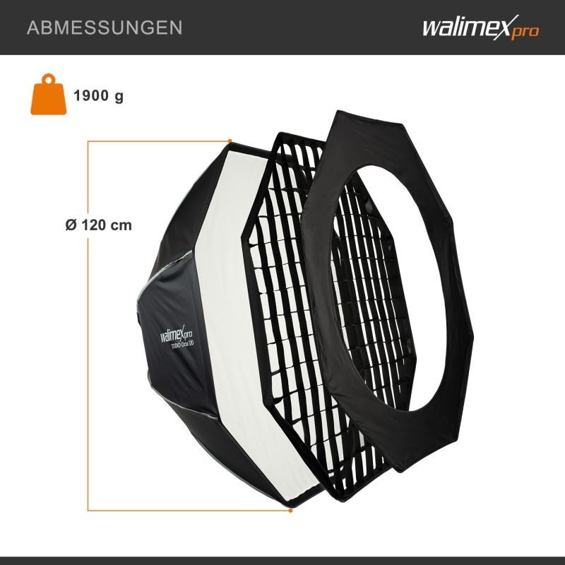 Walimex pro Studio Softbox Octagon 120 cm, kenno, maski, Bowens- ja Hensel EH -adapterit