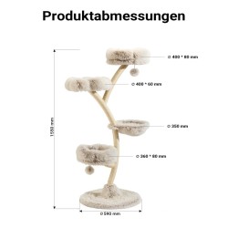 Fudajo kiipeilypuu 59 x 59 x 155 cm, 4 tasoa, pehmo ja sisal, leikkipalloilla