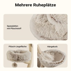 Fudajo kiipeilypuu 59 x 59 x 155 cm, 4 tasoa, pehmo ja sisal, leikkipalloilla