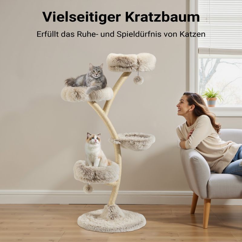Fudajo kiipeilypuu 59 x 59 x 155 cm, 4 tasoa, pehmo ja sisal, leikkipalloilla