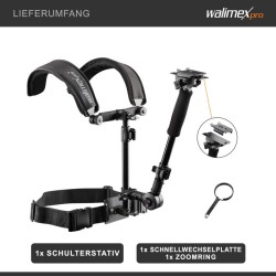 Walimex pro Video olkatuki kameroille ergonominen musta sisältää pikavapautuslevyn ja zoom renkaan