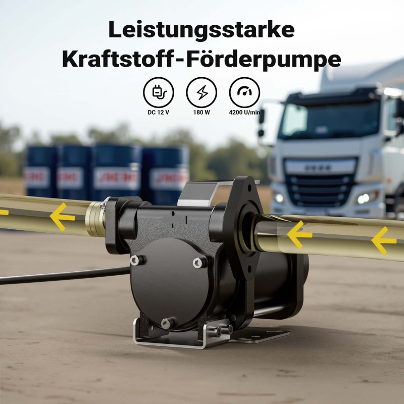 Itseimevä polttoainepumppu 12 V, 180 W, 40 l/min, diesel ja bensiini, 4200 U/min