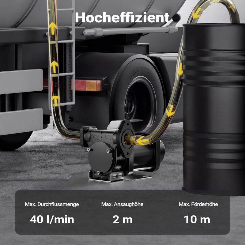 Itseimevä polttoainepumppu 12 V, 180 W, 40 l/min, diesel ja bensiini, 4200 U/min