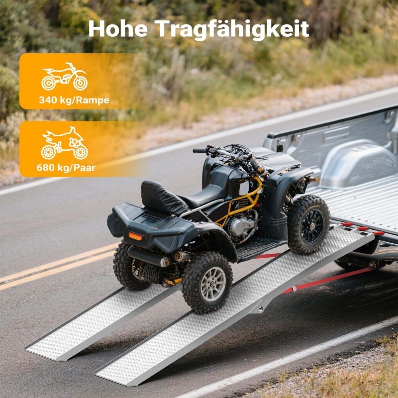 Taitettava alumiininen ajoramppi 215 cm 340 kg moottoripyörille, mönkijöille ja ATV-ajoneuvoille