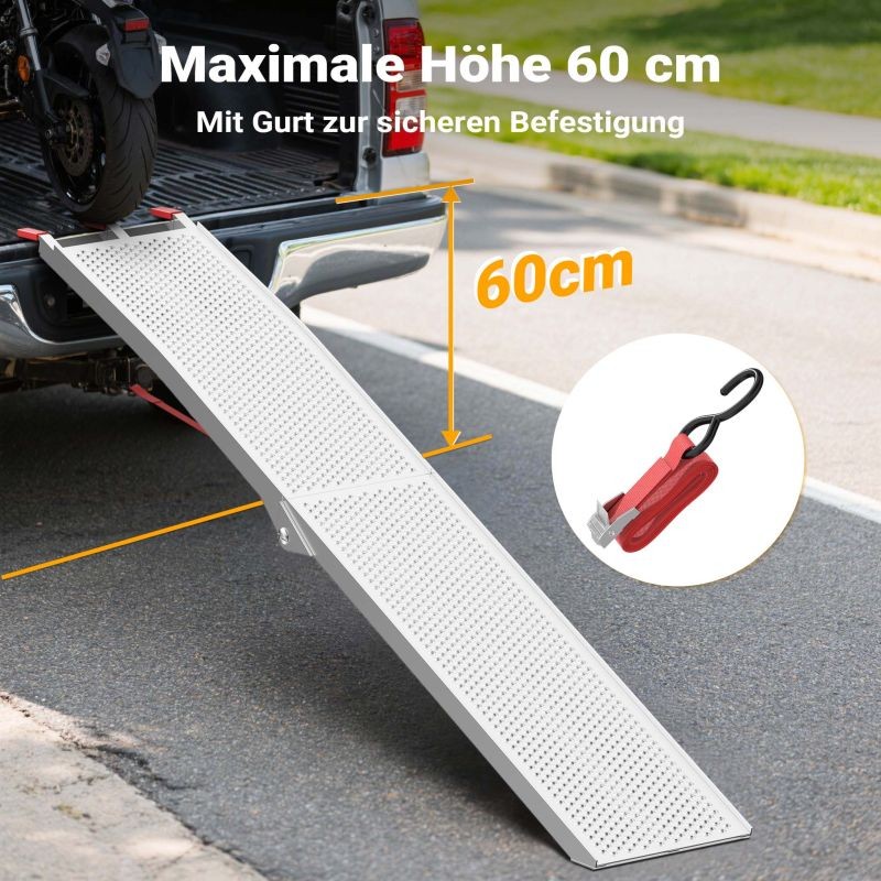 Taitettava alumiininen ajoramppi 215 cm 340 kg moottoripyörille, mönkijöille ja ATV-ajoneuvoille