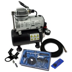 Airbrush aloituspaketti AS186 kompressori 3 l säiliöllä Double Action pistooli Tyyppi 128 ja lisävarusteet