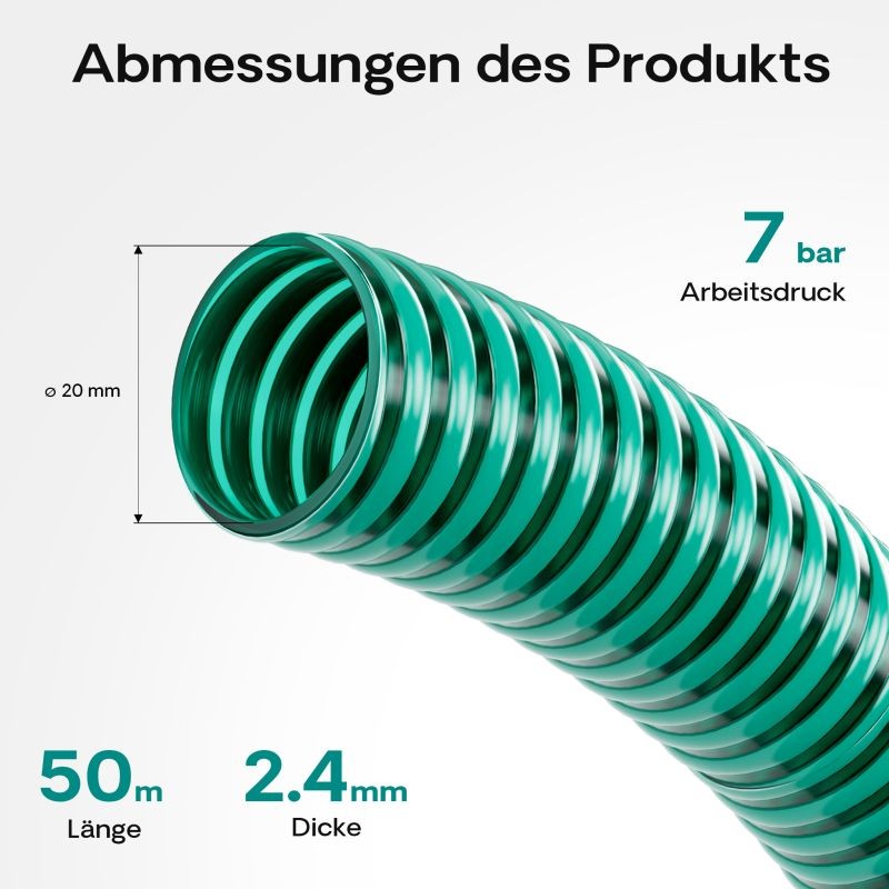 Imu- ja painesletku 20 mm, 50 m, vihreä, PVC