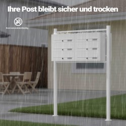 Postilaatikkojärjestelmä 6 lokeroa, valkoinen, 945 x 270 x 1200 mm, jalustalla