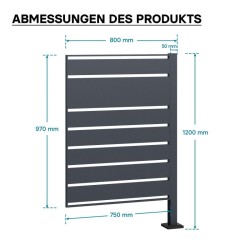 Jäteastioiden näkösuoja-aidan laajennusmoduuli, antrasiitti, sinkitty teräs, 800 x 50 x 1200 mm